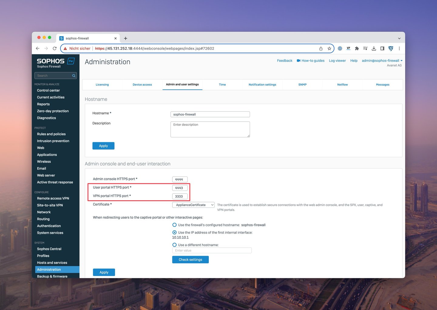 Sophos Firewall v20 - Nuove impostazioni delle porte del Portale Utente e del Portale VPN