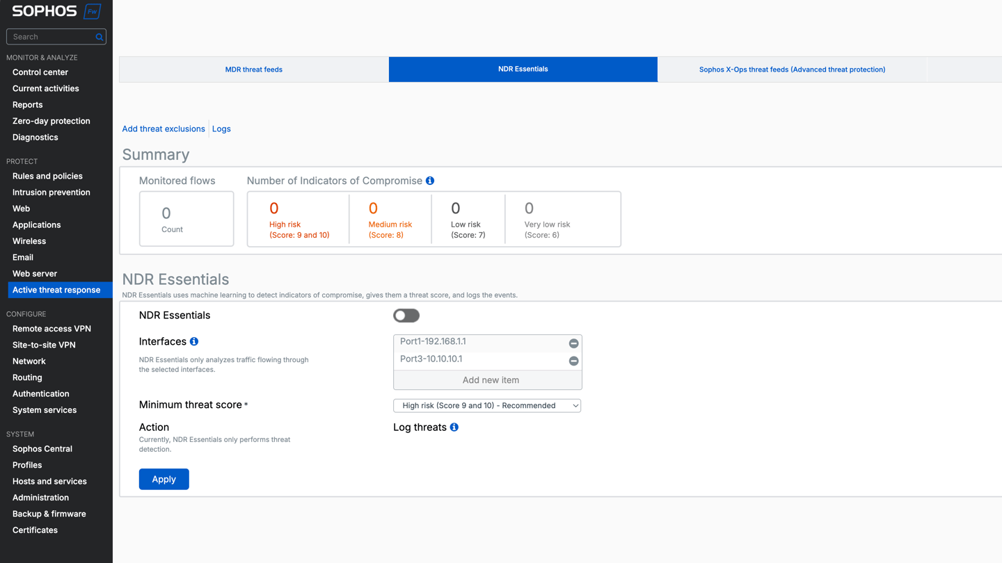 Sophos Firewall v21.5 - NDR Essentials Settings