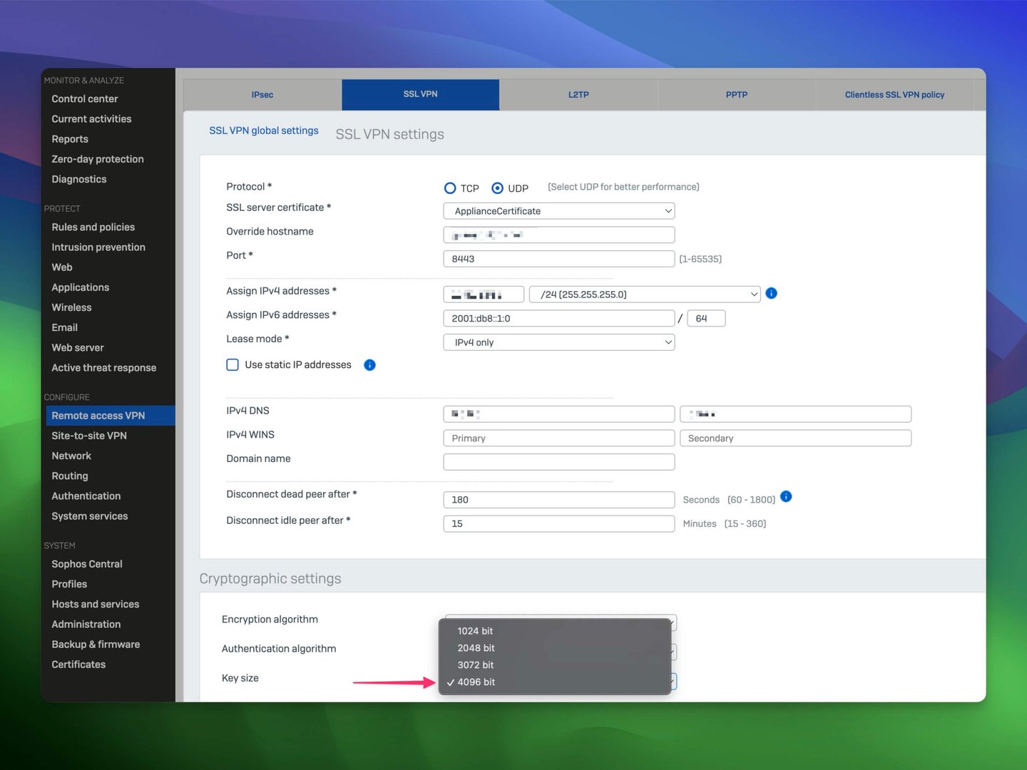 Sophos Firewall v21 MR1 - Clé Diffie-Hellman 4096 bits