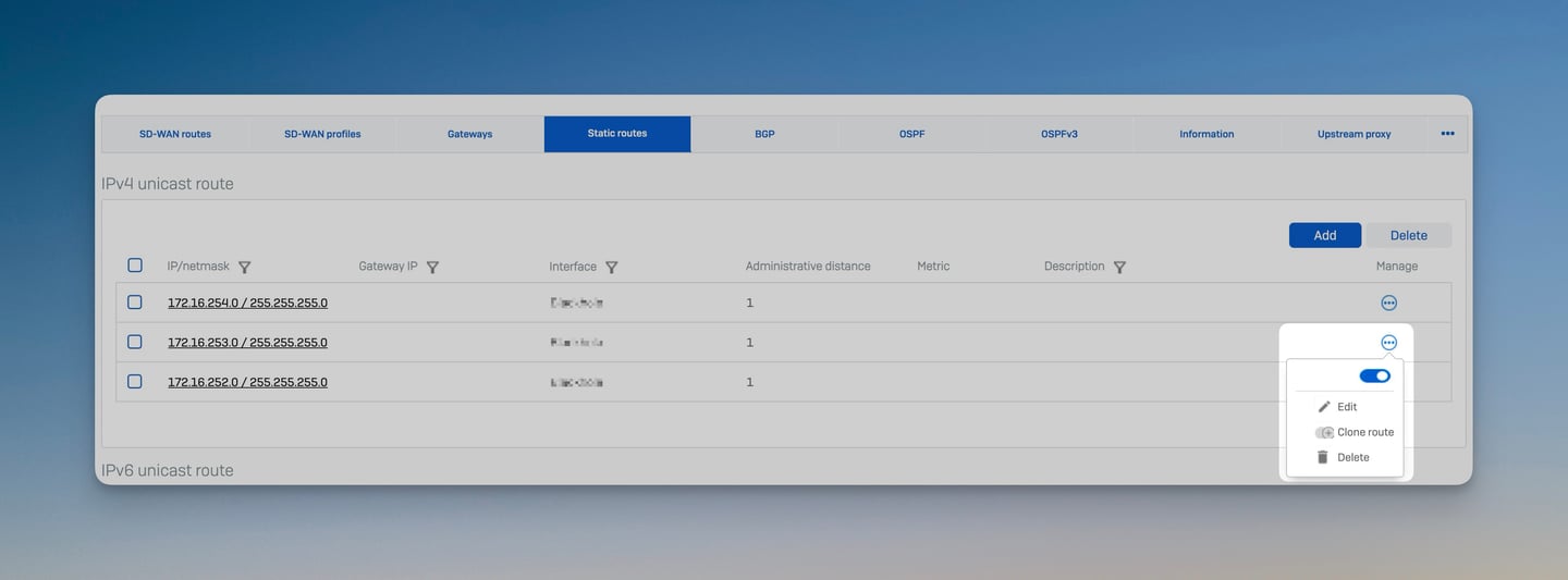 Sophos Firewall v21 - Route statique