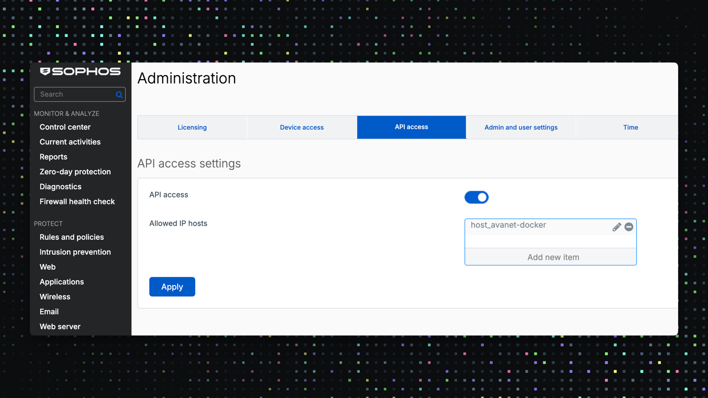 Sophos Firewall v22 - Paramètres d'accès API
