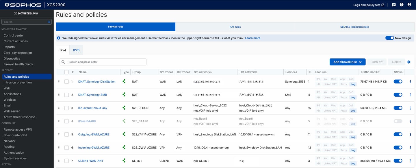 Sophos Firewall v23: nowa tabela reguł z kolumną Group zamiast rozwijanych grup
