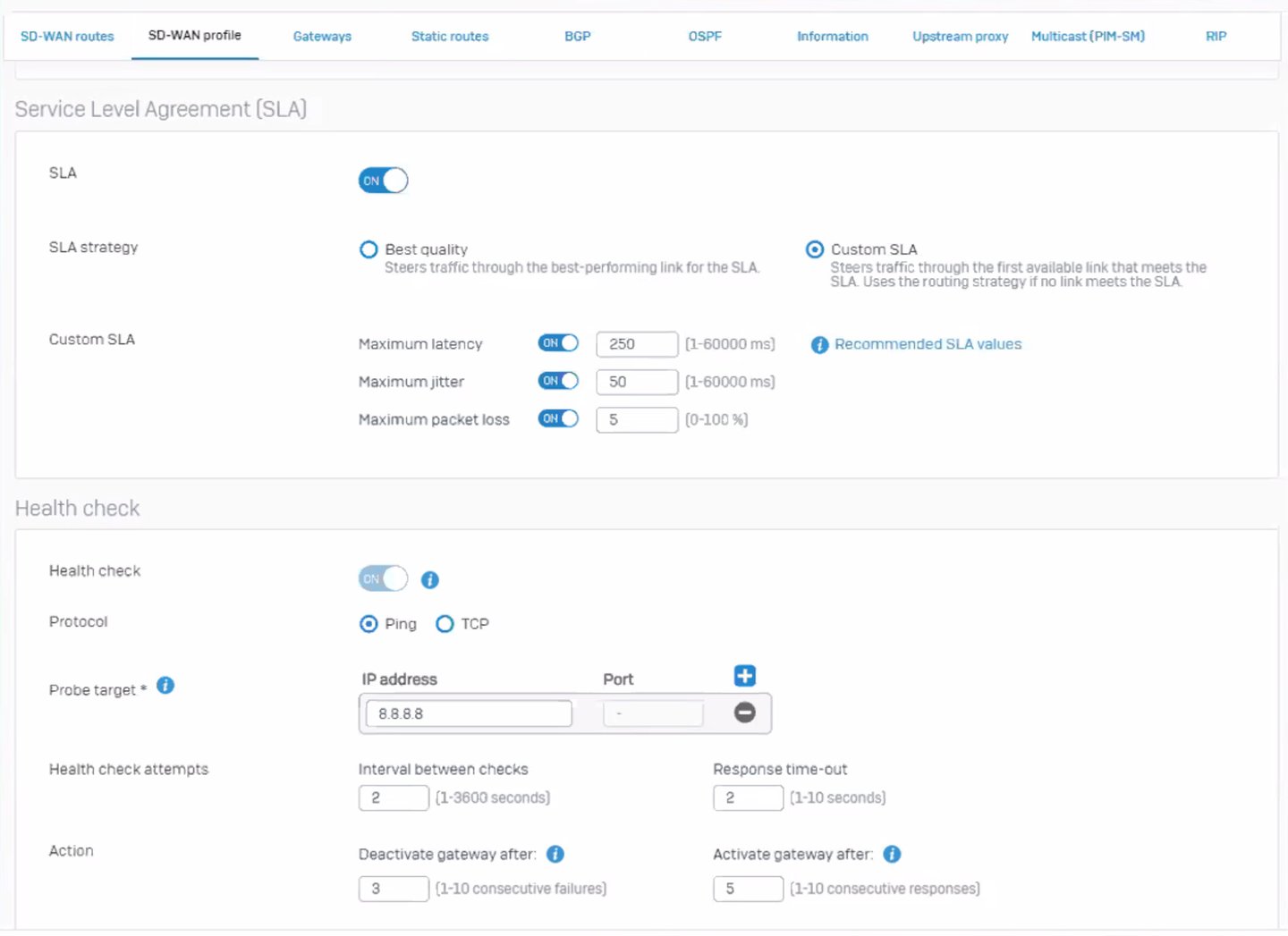 Perfiles SLA de SD-WAN en SFOS v19