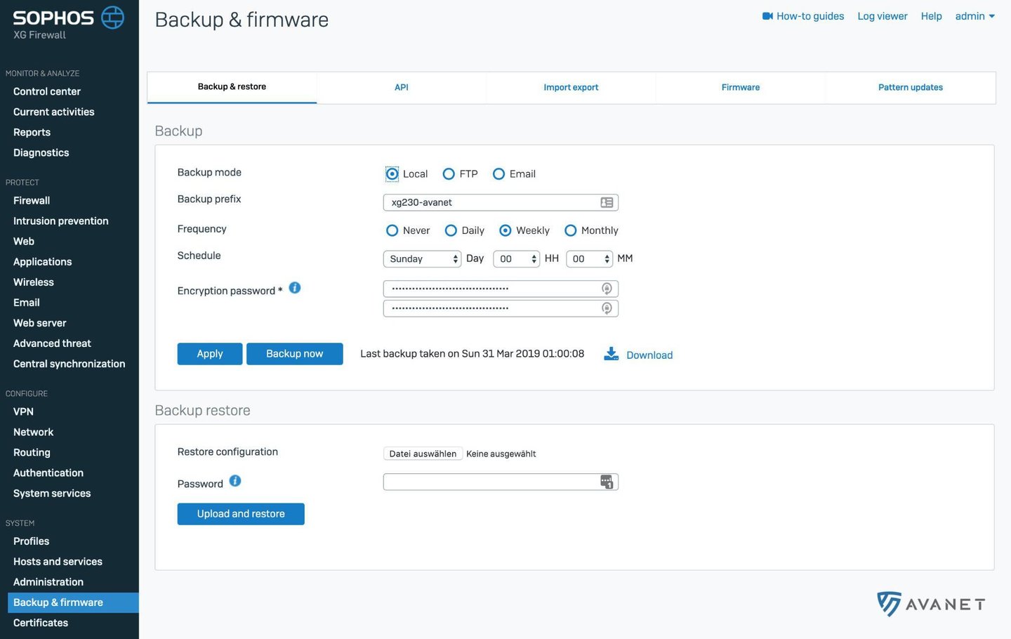 Sophos XG v17.5 MR4 - Backup password for firewall configuration