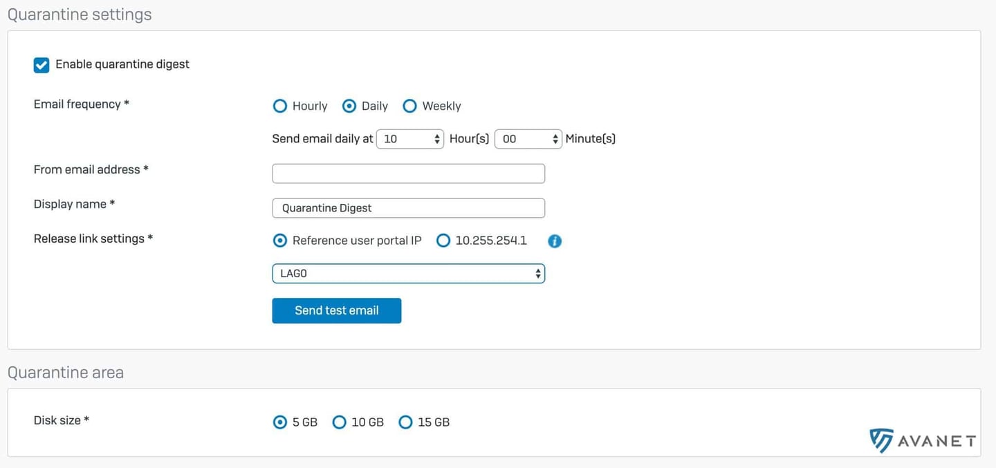 Quarantine Settings - Enable Quarantine Digest