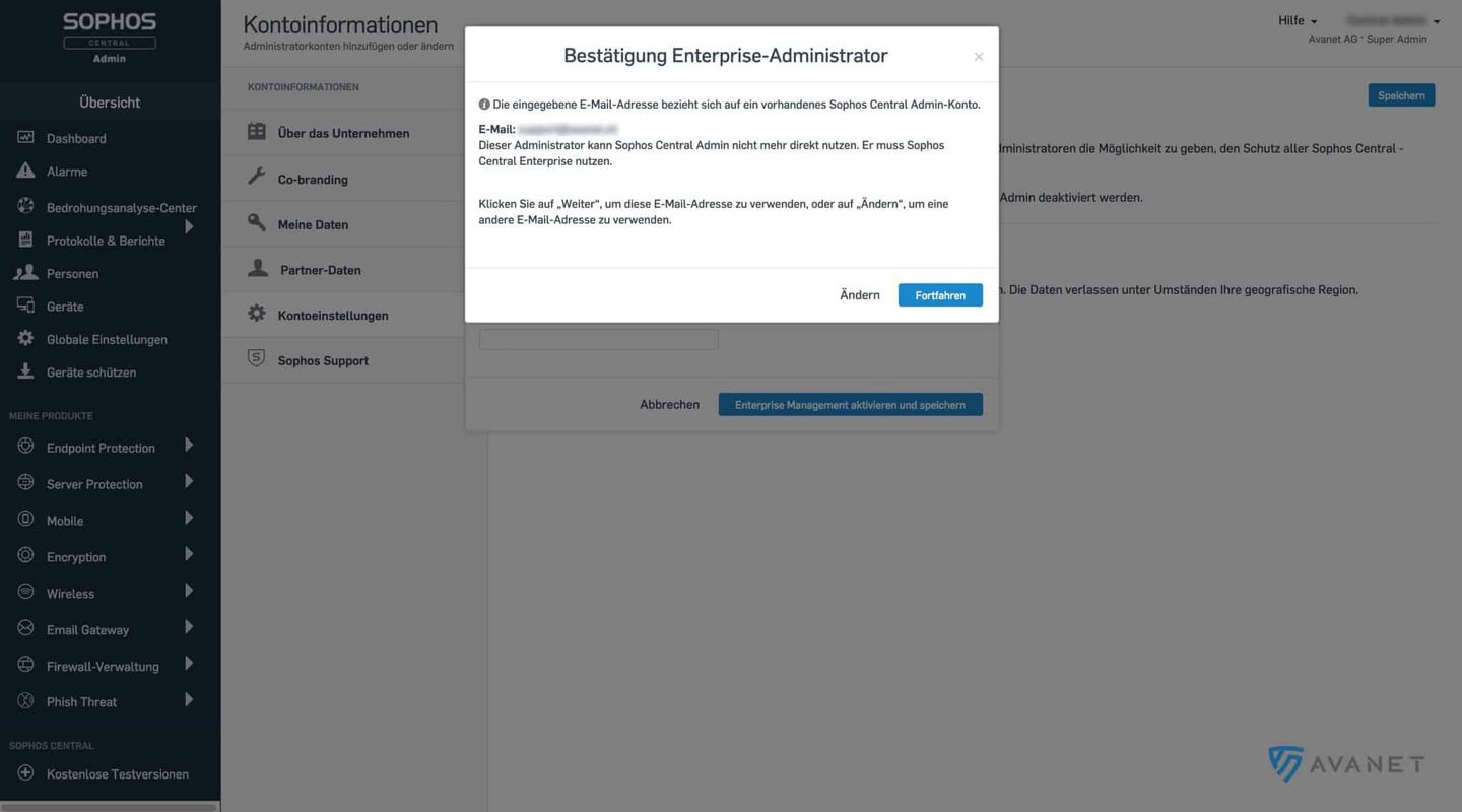 Bevestiging van de Sophos Central Enterprise Administrator