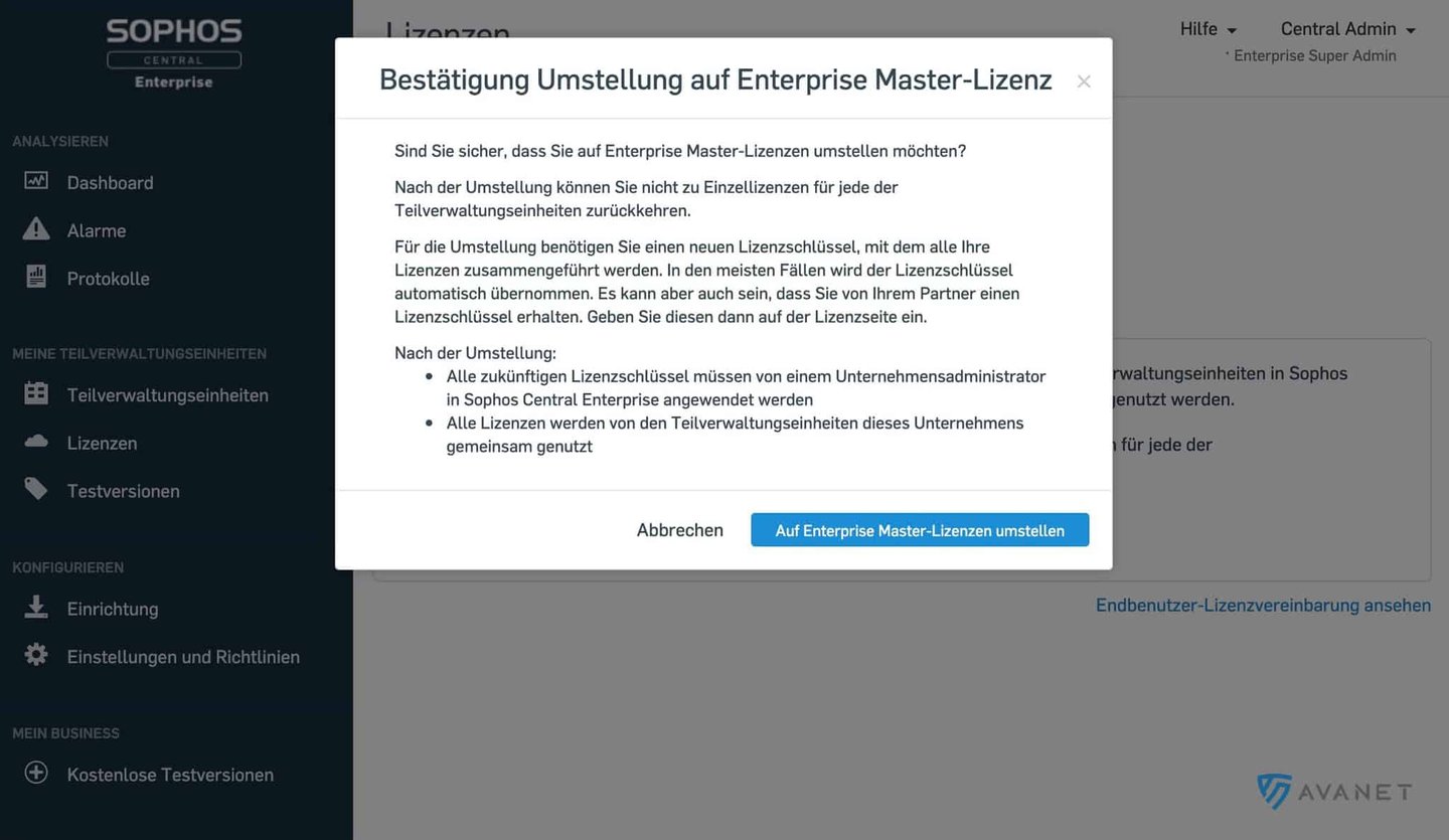 Bevestiging van Sophos Central Enterprise Management