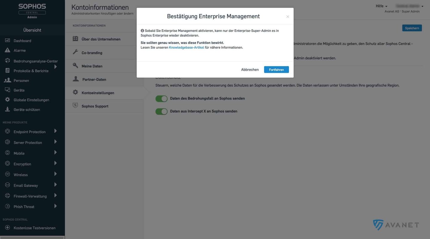 Bevestiging van Sophos Central Enterprise Management
