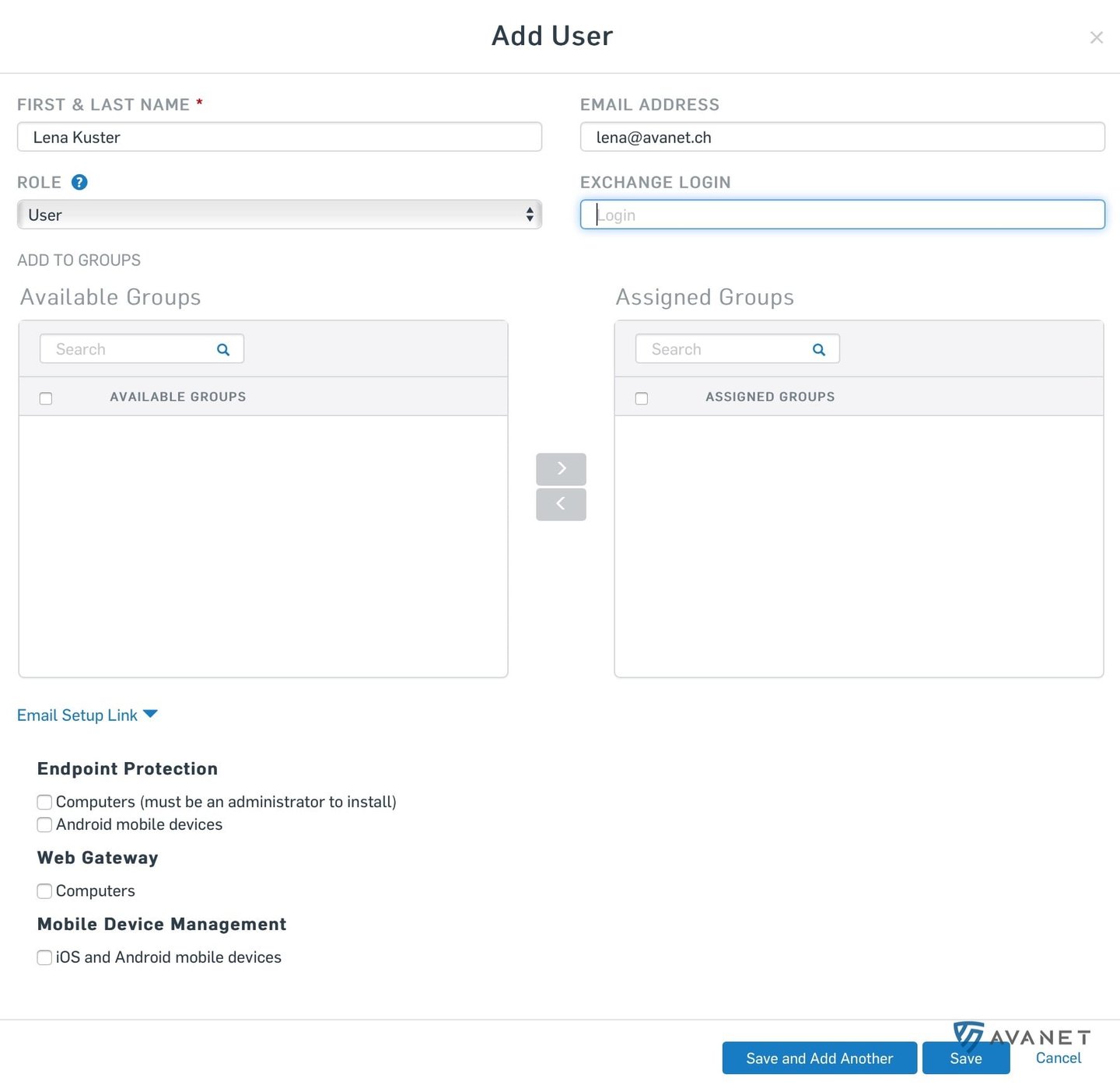 Adicionar utilizador no Sophos Central