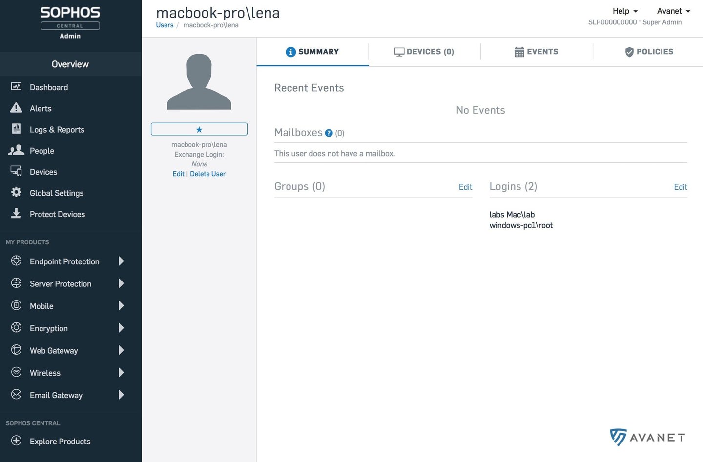 Sophos Central-gebruiker bewerken