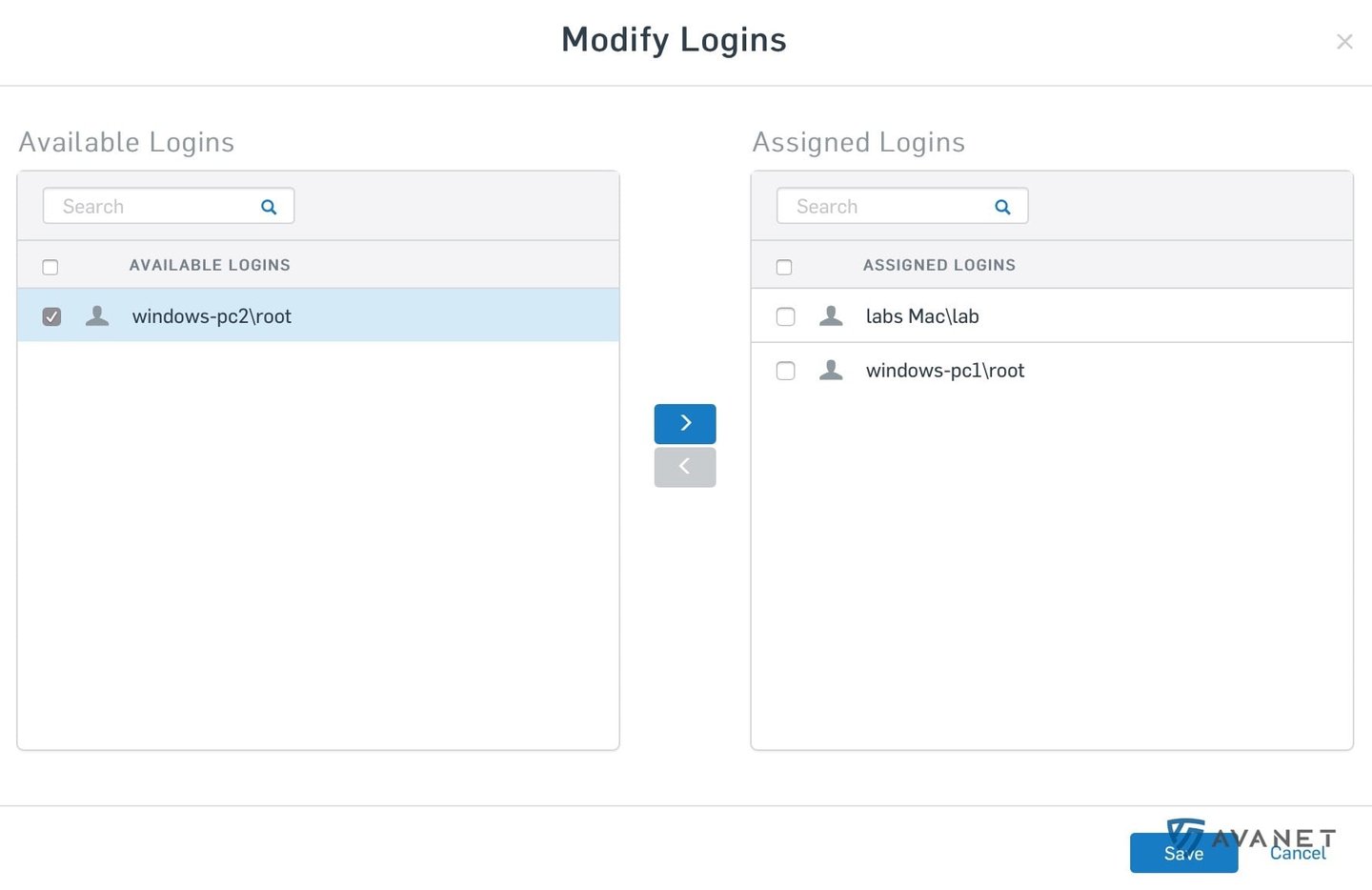 Sophos Central-gebruiker - logins toewijzen