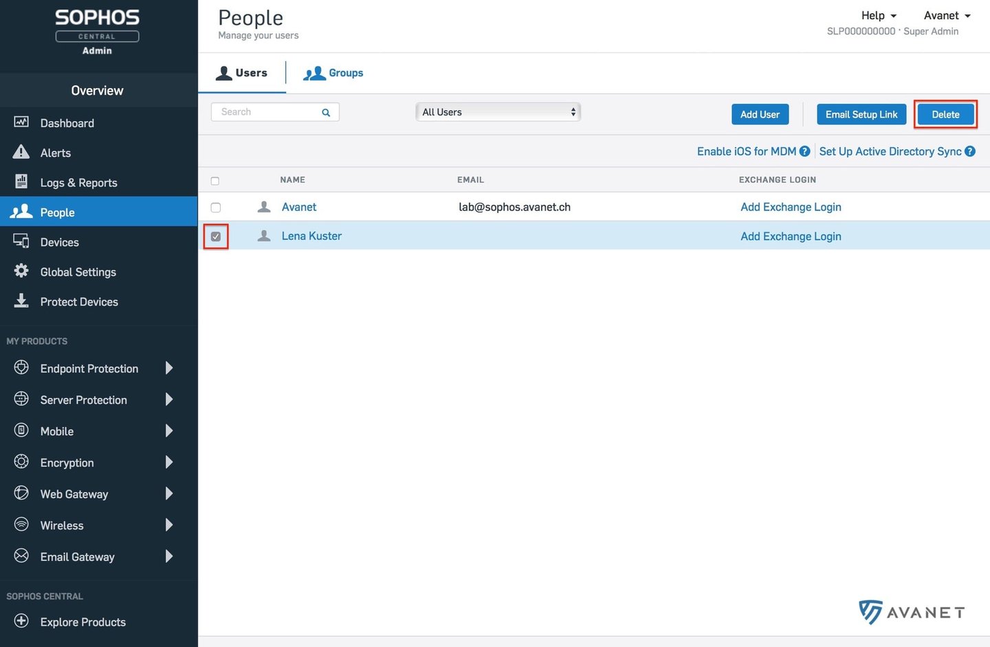 Sophos Central-gebruiker verwijderen