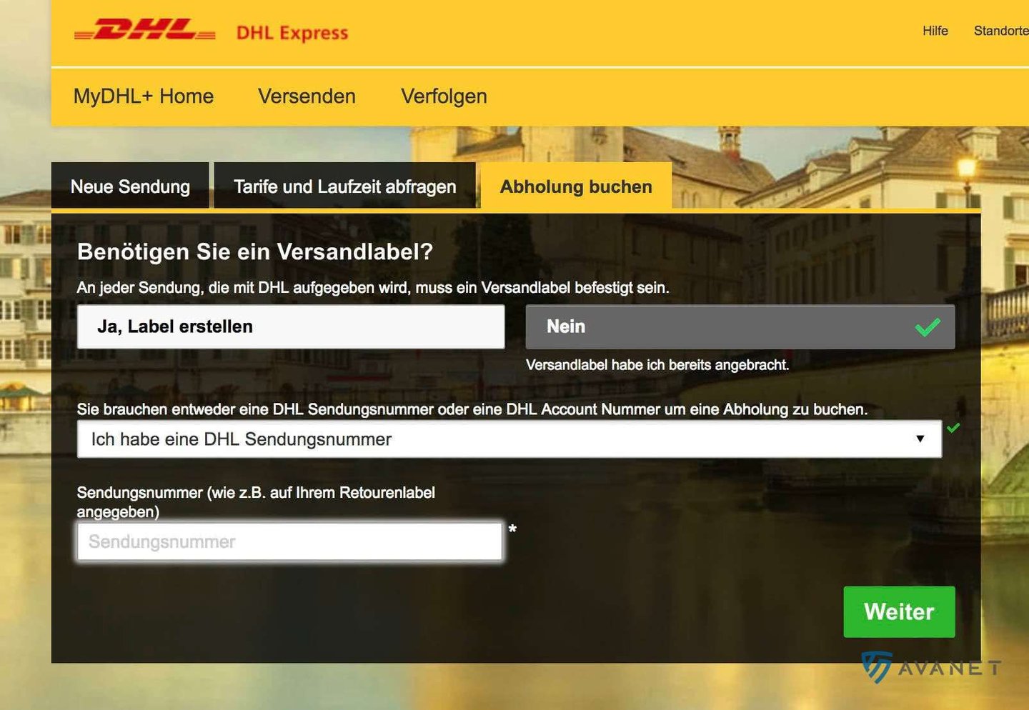 DHL-blankett för hämtning av retur