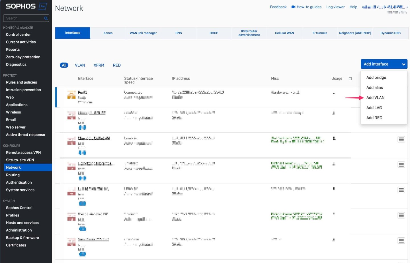 Sophos Firewall Add VLAN Val av gränssnitt