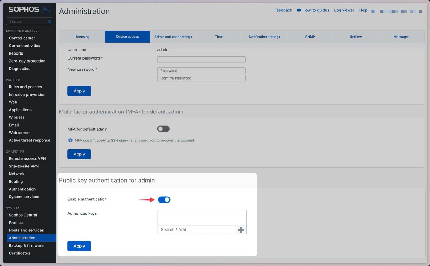 Sophos Firewall - Lägg till SSH Public Key
