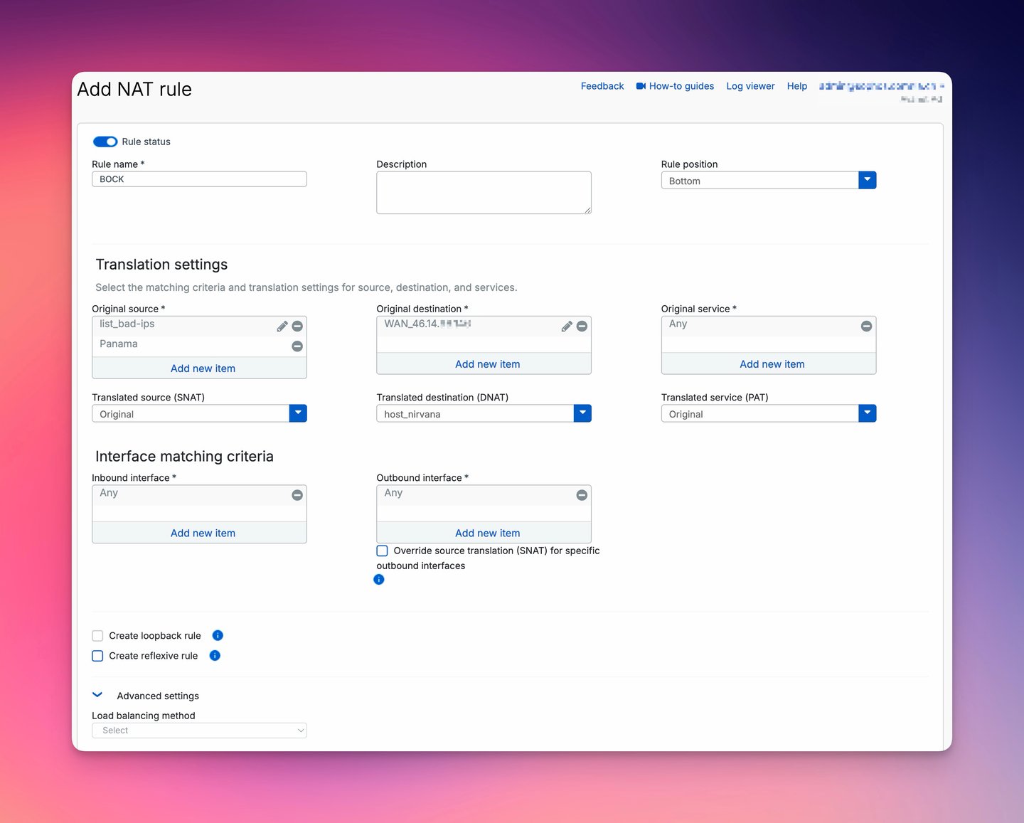 Sophos Firewall Lägg till NAT-regel som Black Hole DNAT för dåliga IP-adresser och länder