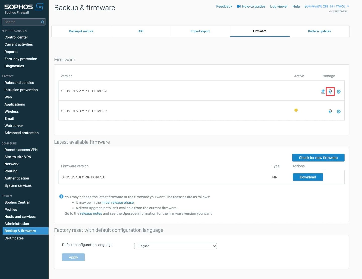 Sophos Firewall Boot Firmware Image Action