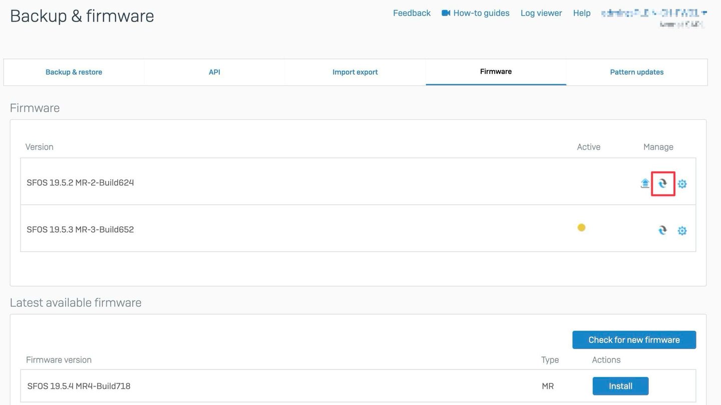 Sophos Firewall Rollback to Previous Firmware Version