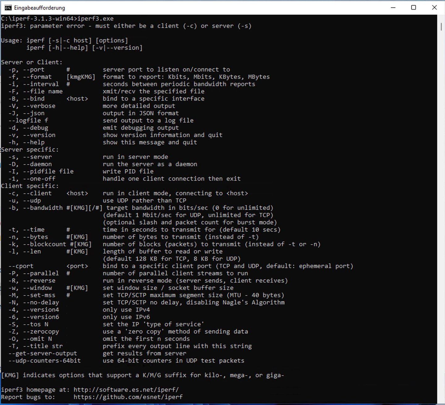 iPerf3 Speedtest Tool on Windows