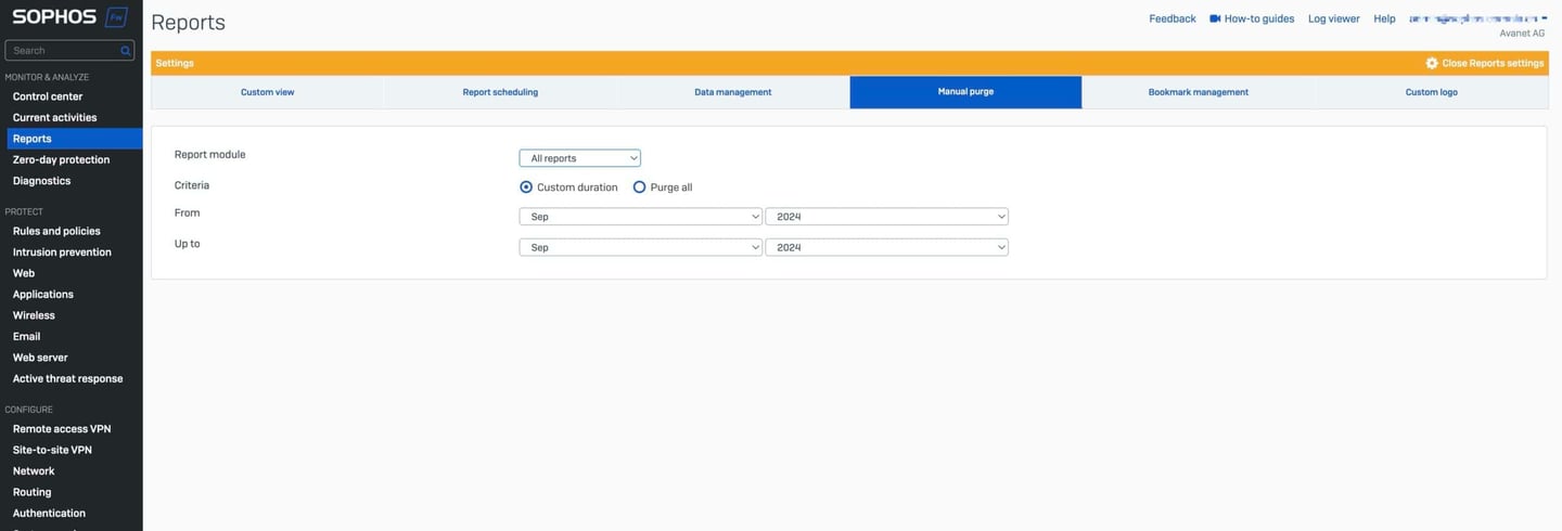 Sophos Firewall - Report manuell löschen