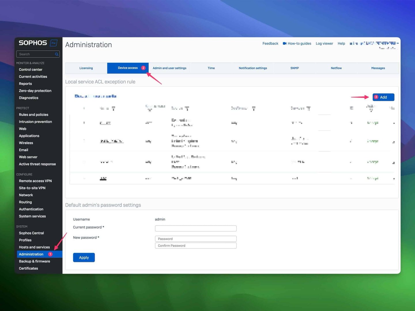 Sophos Firewall - Device Access-behörigheter