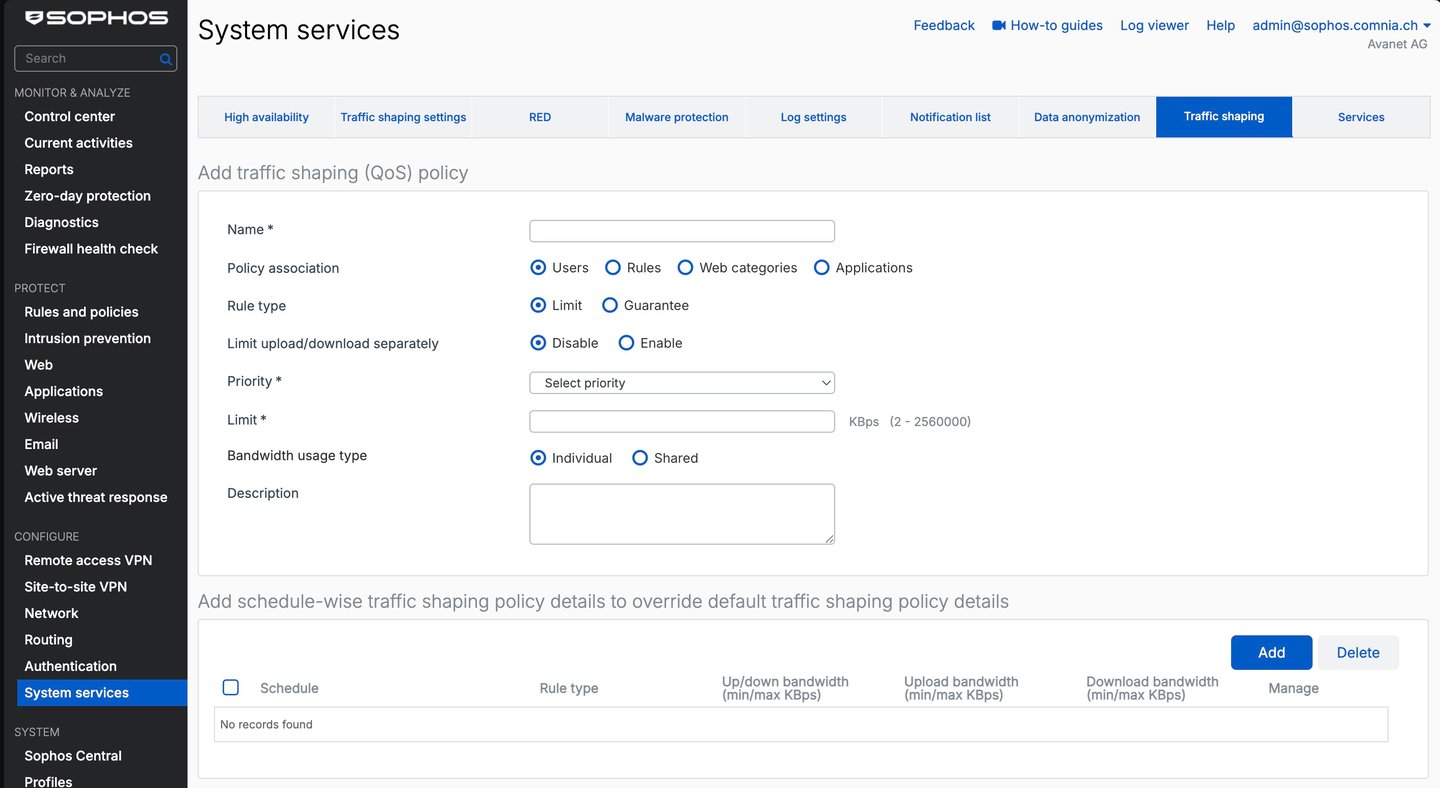 Sophos Firewall - Creare una policy di Traffic Shaping nei servizi di sistema