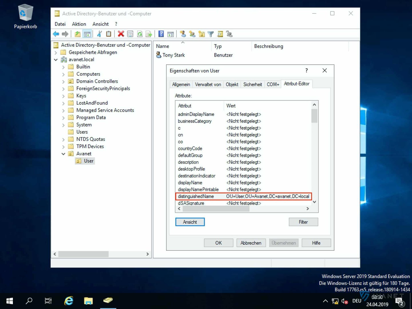 Show Active Directory distinguishedName of an OU