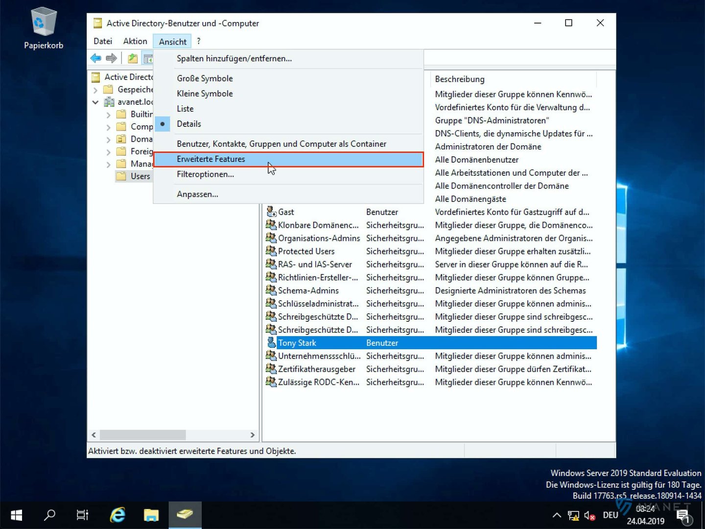 Enable Advanced Features in Active Directory Users and Computers