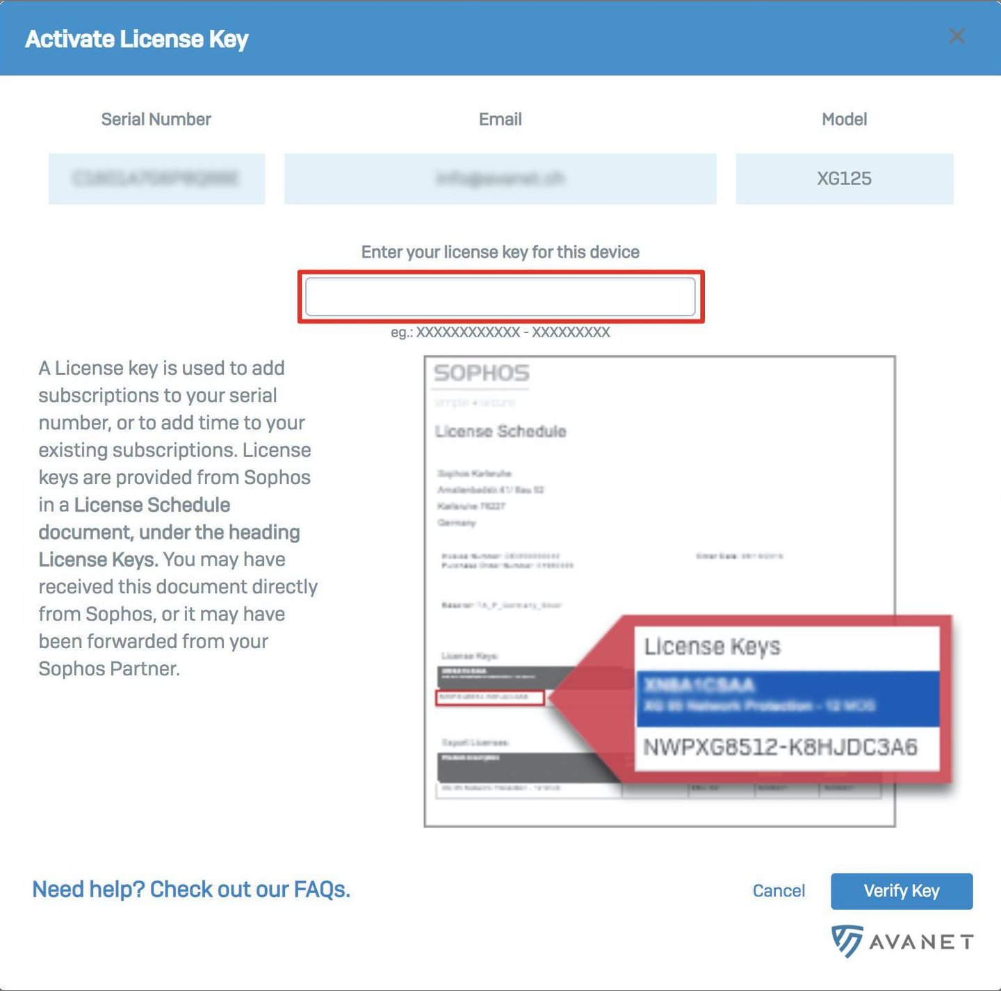 Enter Licence Key for This Sophos SFOS Device