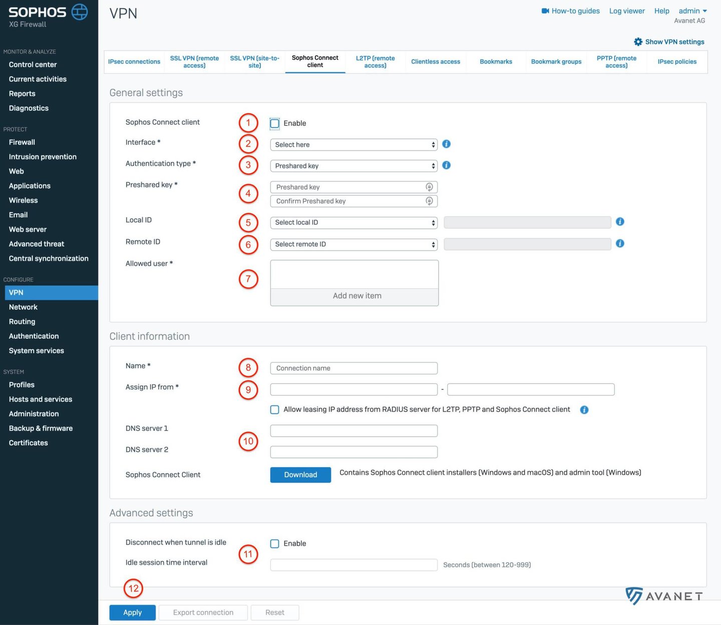 Sophos Connect Client Webadmin configuration