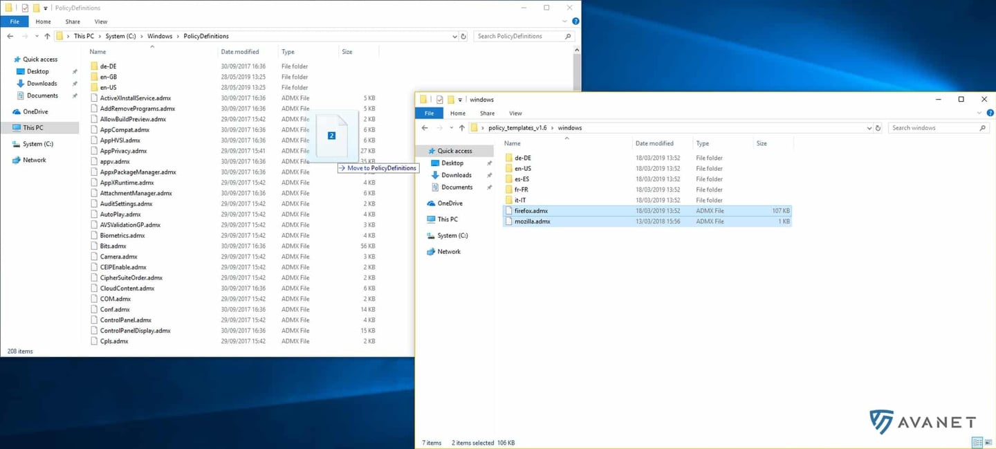Firefox ADMX und ADML Dateien in PolicyDefinitions kopieren
