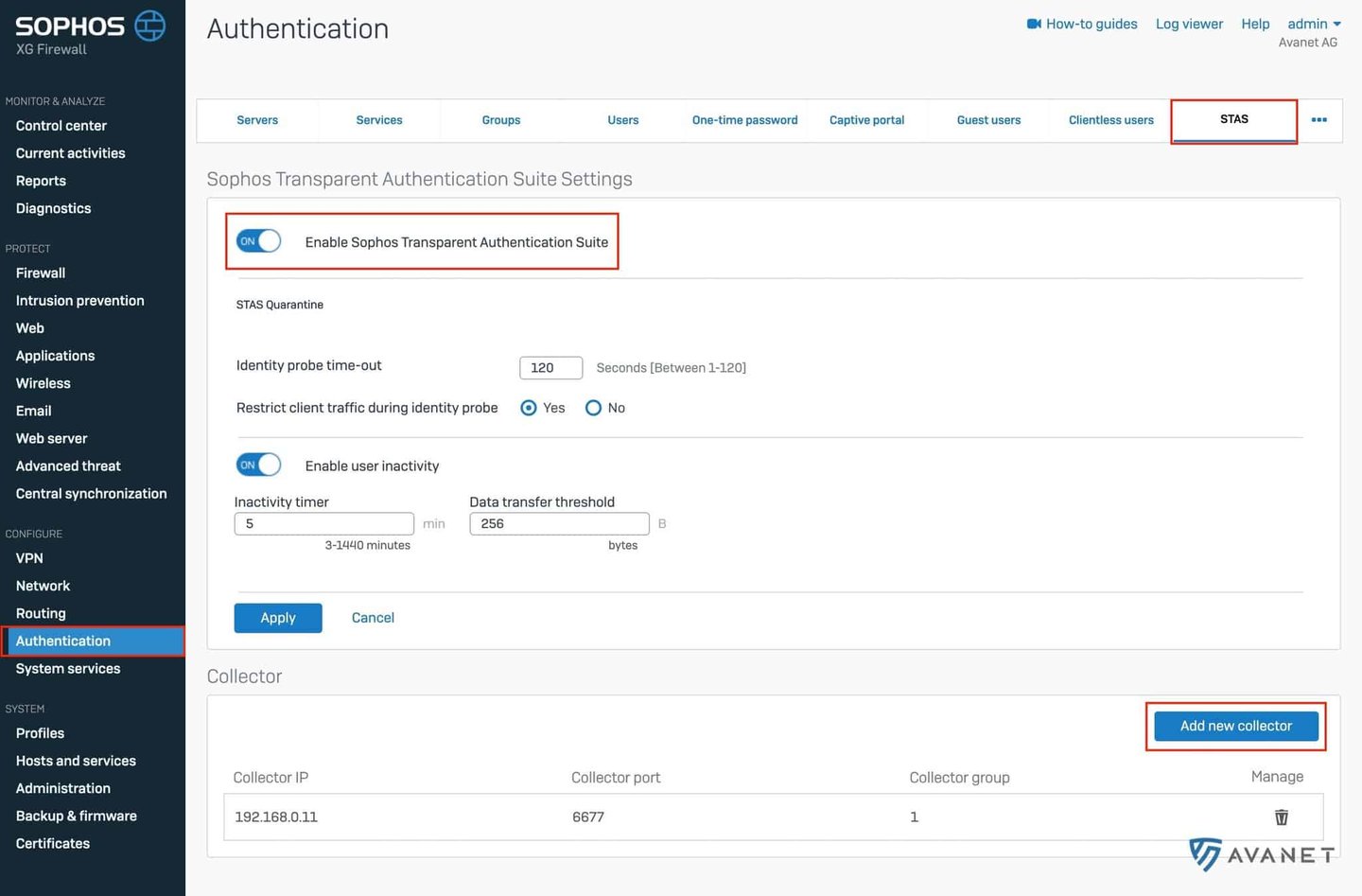 STAS settings on Sophos Firewall