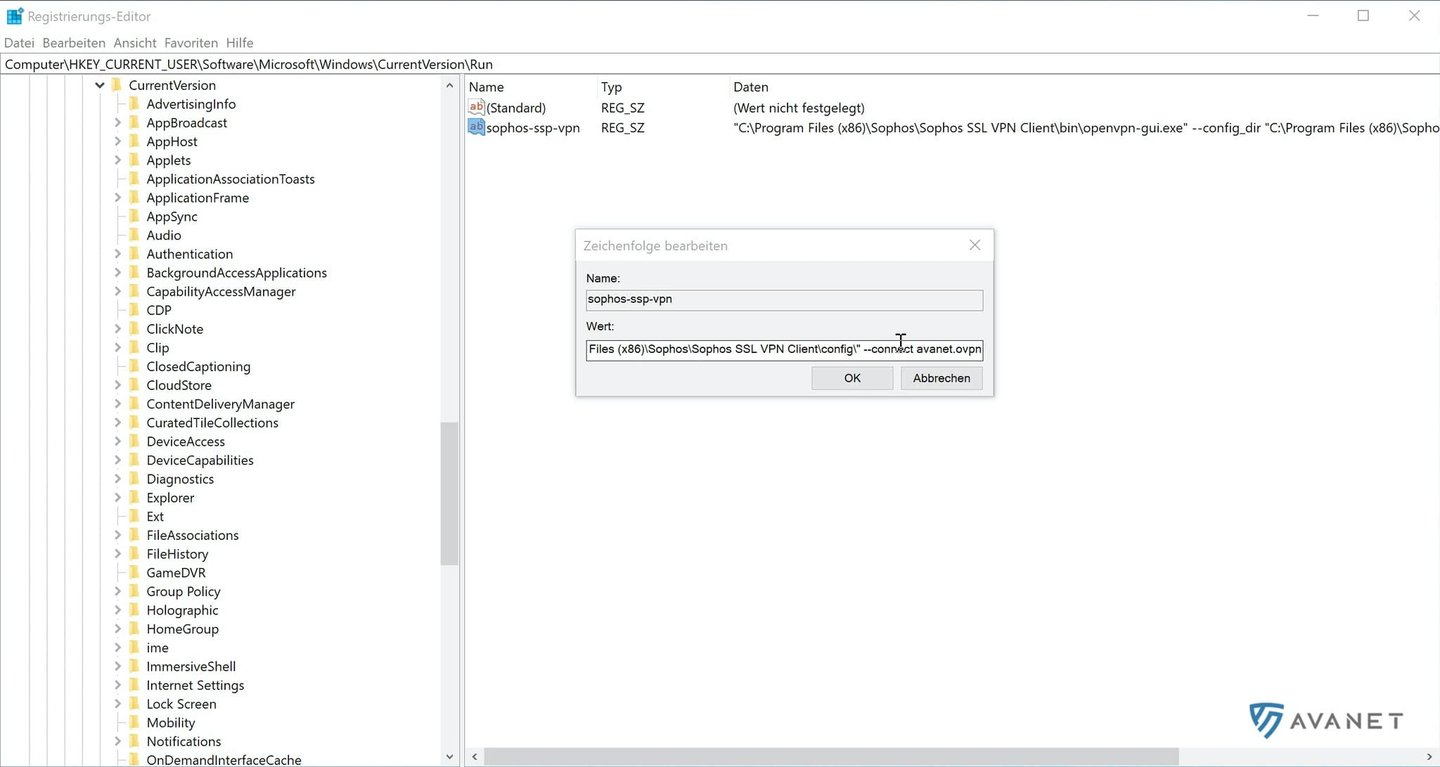 Skapa Sophos SSL VPN-klientens Autostart-post i Windows-registret