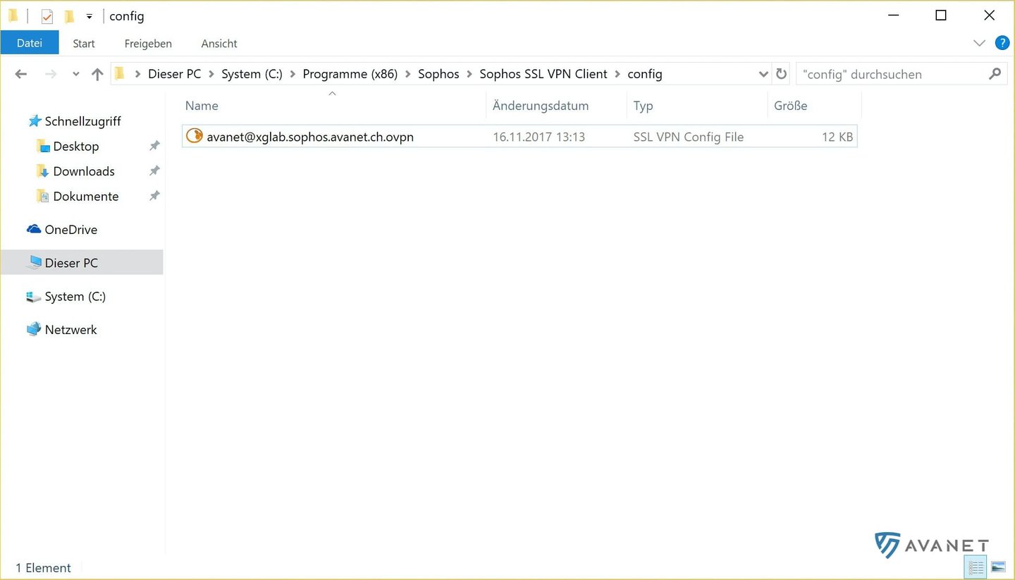 Sophos SSL VPN-klientens konfigurationsmapp med OpenVPN-profil