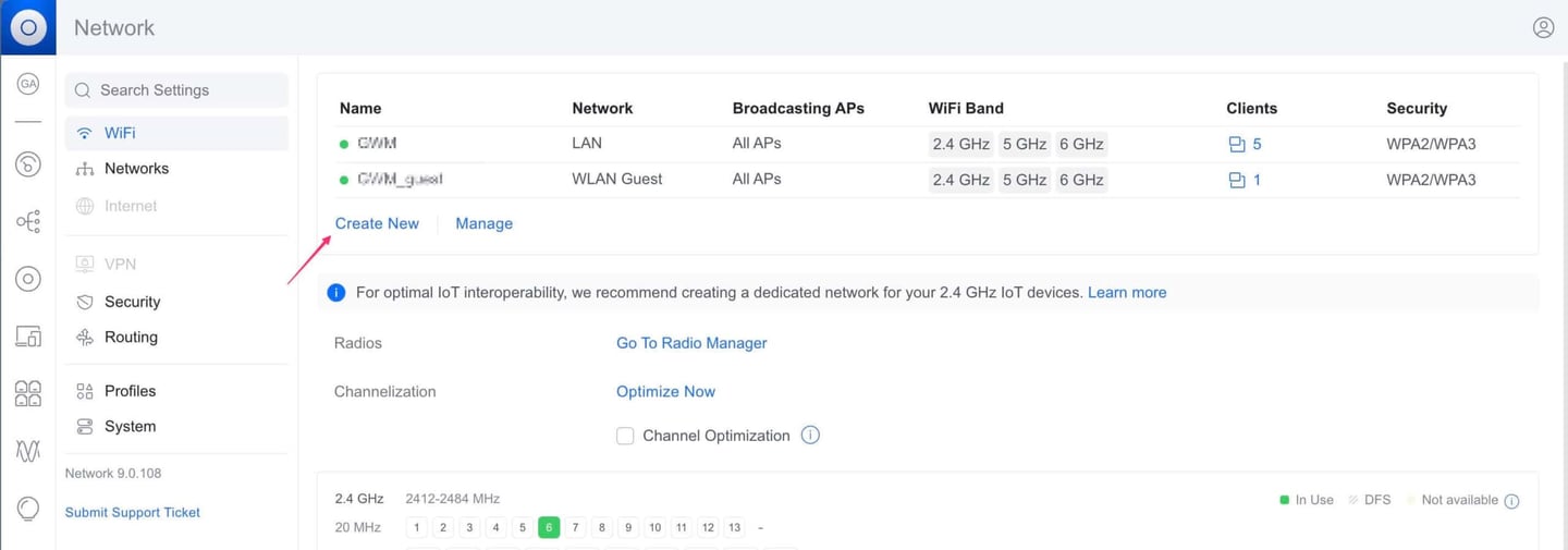 UniFi WiFi settings