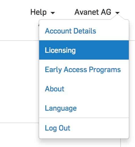 Licensmeny i Sophos Central