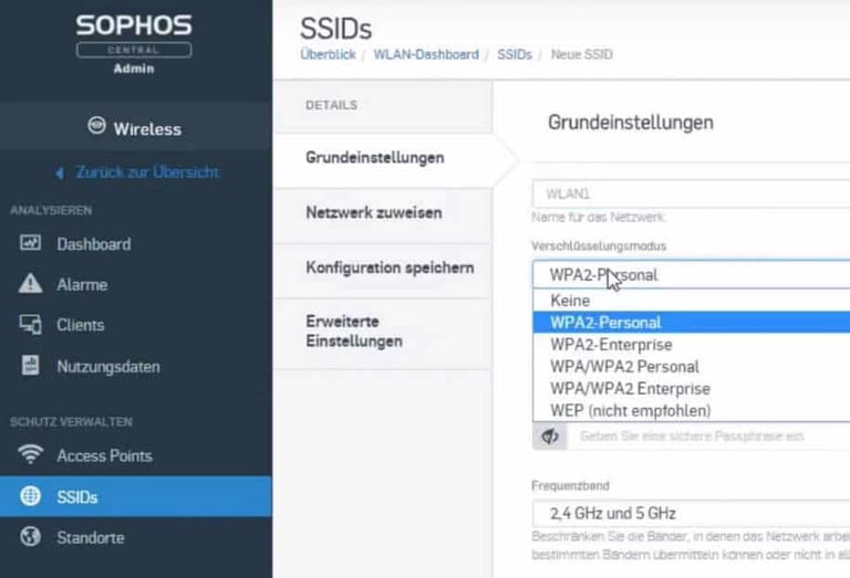 Sophos Central Wireless - paramètres SSID