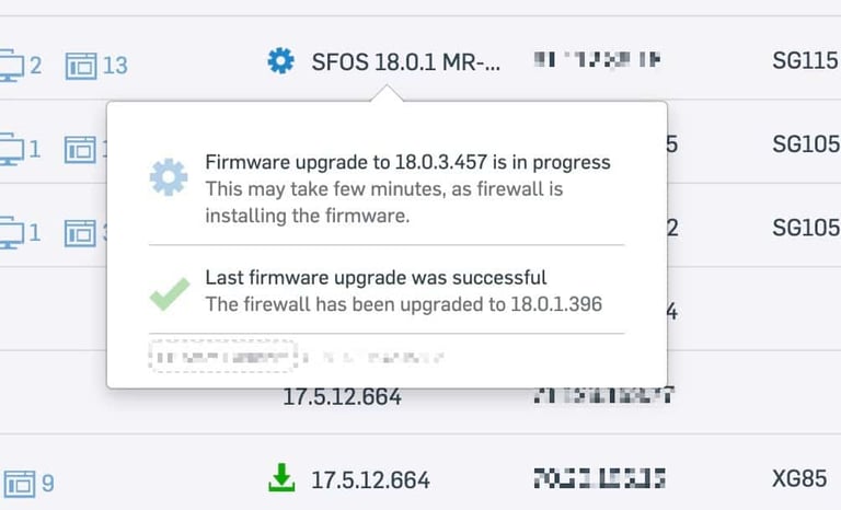 Sophos Firewall OS - Central Firewall Manager Update Progress