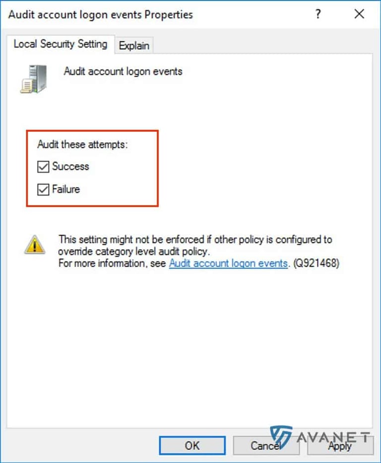 Enable Audit account logon events Success and Failure